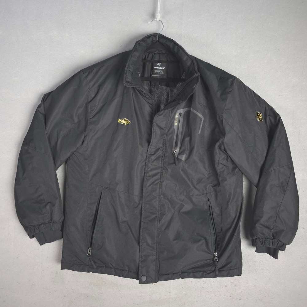 Wantdo Mens Mountain Waterproof Ski Jacket Black Fleece Lined Winter‎ Coat Large